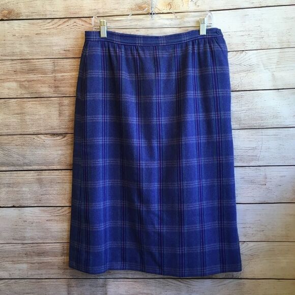 VINTAGE MISS PENDLETON PLAID WOOL SKIRT IN PURPLE - Picture 1 of 5